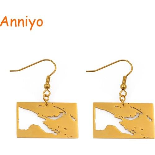 Anniyo Papua and New Guinea Map Earrings for Women/Girls PNG Country Maps Gold Color Earring #022321
