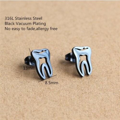 Titanium 316L Stainless Steel Black IP Planting Stud Earrings No Fade Allergy Free Fashion Jewelry