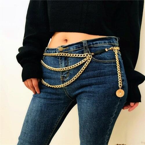 Handmade Luxury new design Women Fashion Belt Hip High Waist Gold Narrow Metal Chain Chunky Fringes