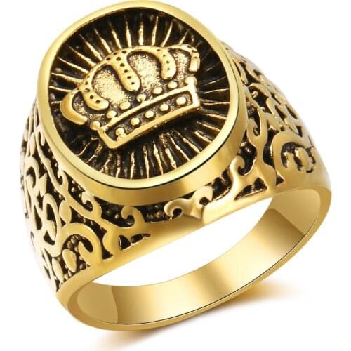 WANGAIYAO Middle East Arab Dubai Ancient Gold Crown Ring Couple Wedding Memorial Day Jewelry Ring
