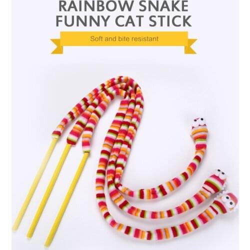 Rainbow Serpent Modeling Funny Cat Sticks Cat Head Ring Boxes With Interactive Toys Cotton Wool Short Plush Plastic Pet Supplies
