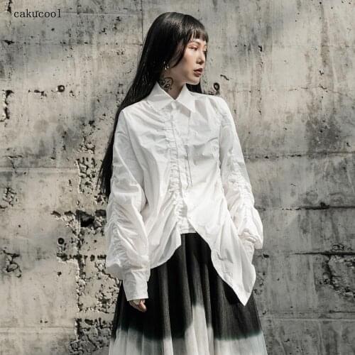 Cakucool 2020 spring new personality irregular wrinkled loose white simple fashion long-sleeved shirt women