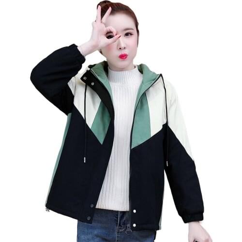 Women Autumn Winter coat Hooded Ladies Jacket New splice Cotton clothing Tops Korean Short Outerwear warm lamb wool jacket trend
