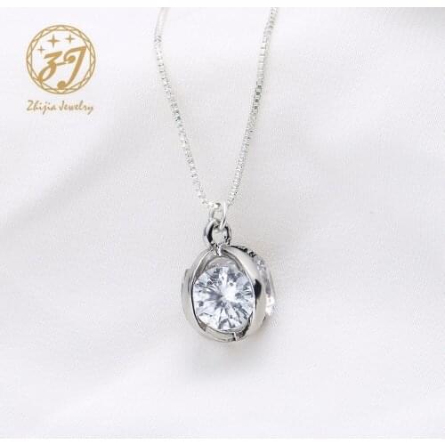 Zhijia Jewelry Circle Pendant Gold Slliver Necklace For Women Link Chain Round Necklaces Cubic Zircon Jewellery Collier Bijoux