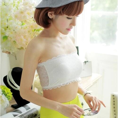 1Pc Womens Strapless Underwear Lace Seamless Wrapped Bandeau Bra Tube Tops Solid