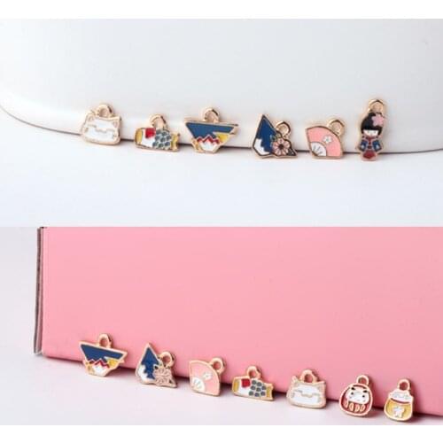 10pcs Diy Handmade Accessories Alloy Drip Oil Small Pendant Japanese Fan Kimono Doll Earring Material