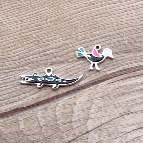 10pcs Cartoon Crocodile Bird Dangle Charms Oil Drop Alloy Enamel Charms for Keychains Necklace DIY Handmade Jewelry Making