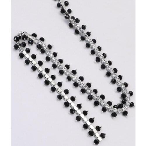 11Yards Black White Beads Crystal Rhinestone Trims Close Chain Silver Jewelry Craft DIY Accessories