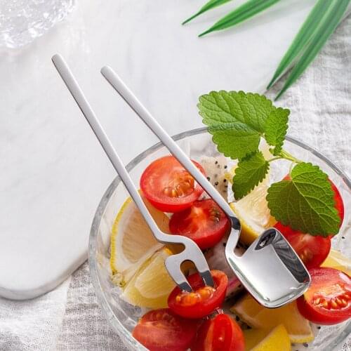 2pcs Stainless Steel Fruit Salad Dessert Spoon Yogurt Ice Cream Honey Stirring Hanging Cup Spoon Western Dessert Fork Fruit Sign