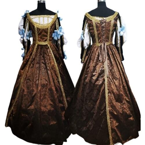 2021New brown Vintage costumes 18th Duchess Retro medieval Renaissance Reenactment Theatre Civil war Victorian dress D-671