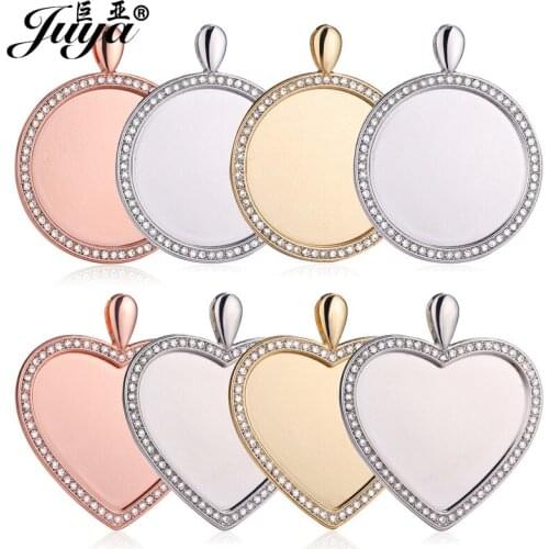 3PCS 30mm Heart Round Pendant Base Settings Zircon Glossy Blank Tray Bronze Material For Necklace Findings DIY Jewelry Making