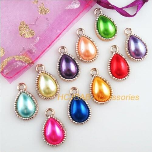30Pcs KC Gold Plated Retro Teardrop Acrylic Charms Pendants 13x21mm