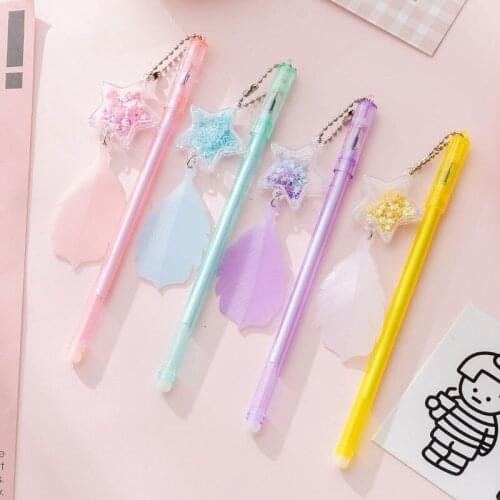 36 pcs/lot Kawaii Star Feather Pendant Gel Pen Cute 0.5mm black ink Signature Pens School writing Supplies Promotional Gift