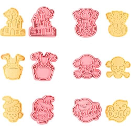6pcs Happy Halloween Cookie Cutter Set Plastic DIY 3D Baking Mould Cake Cookie Cutter Cartoon Biscuit Baking Decoration Tools