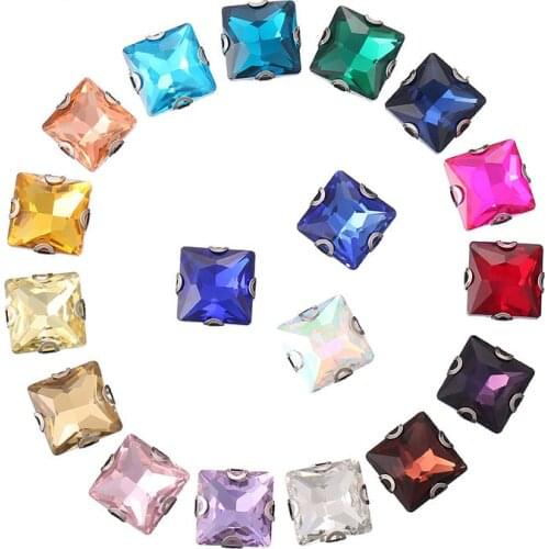 8mm/10mm/12mm/14mm 20pcs scratch-resist D shape claw Square glass Silver bottom sew on rhinestones diy clothing accessories