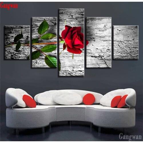 Diamond embroidery 5 Pieces Beautiful red rose pattern Modular decoration cross stitch diamond painting black white art mosaic