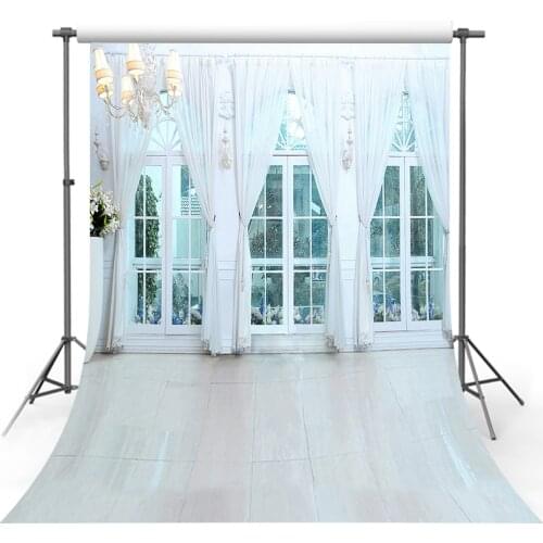 White Curtain Flowers Lamp Photocall Wedding Photo Backgrounds Customized Photographic Backdrops for Photo Studio