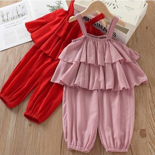 Free shipping 2021 Girls Clothing Set Summer Baby Girls Clothes sets girl straps Top+pant girls pants suit