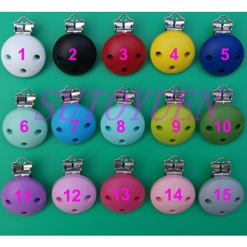 Free Shipping 6pcs Mix 15 Colors Silicone Round SUTOYUEN Suspender Pacifier Clips Teething Beads Baby Dummy Clips Soother Clips