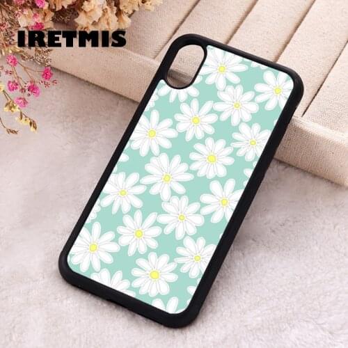 Iretmis 5 5S SE 2020 phone cover cases for iphone 6 6S 7 8 Plus X Xs XR 11 12 Mini Pro Max Silicone Bright Happy Daisies on Mint