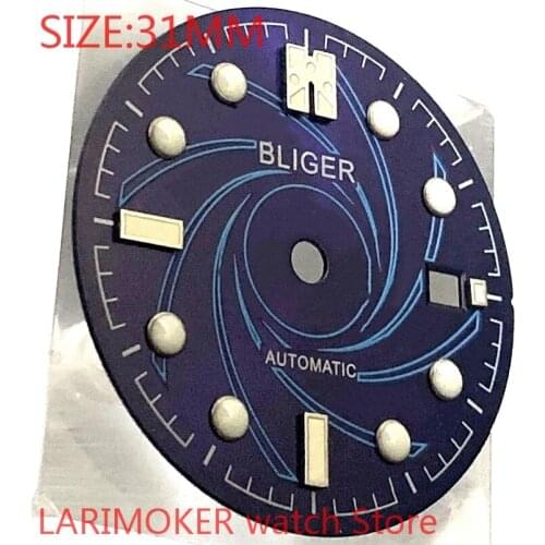 Bliger 31mm watch dial is suitable for ETA 2836/2824 DG2813/3804 Miyota 8215 821A 8205 MH35cases automatic movement dial blue