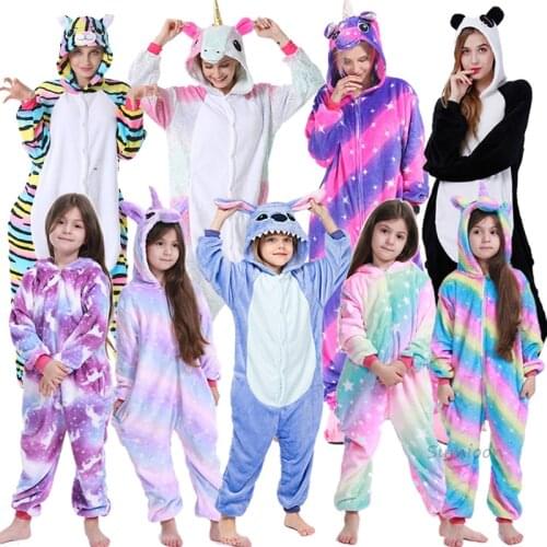 Kids Boys Girls kigurumi Pajamas Unicorn Animal Panda Rabbit Pyjamas For Children Flannel Sleepwear Onesie Winter Hooded Overall