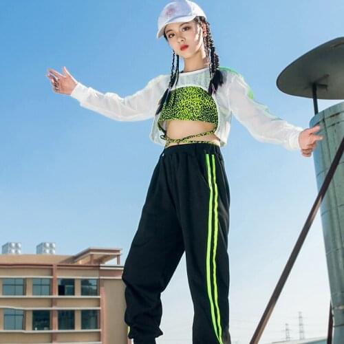Kids Street Dance Costumes New White Top Green Vest Hiphop Suit Ballroom Hip Hop Dancing Clothes Jazz Performance Wear DN6785