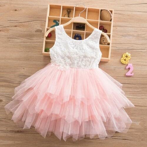 2021 Childs Dress Toddler Girl Clothing Princess Cute Summer Lace Flowers Girls Dresses Kids Tutu Dress For Wedding Party