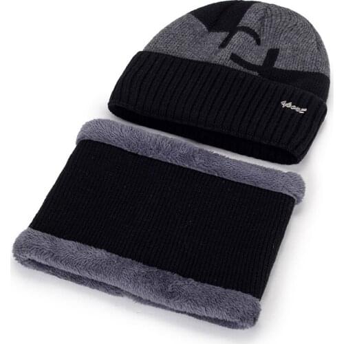 European US Winter Men Knitted Hat Scarf Woolen Keep Warm Soft Beanies Male Neck Warmers Caps Mask Gorras Bonnet GH-339