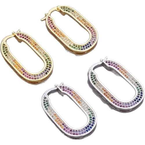 GG Jewelry 18k White Yellow Gold plated Big Hoop Rainbow Cubic Zirconia pave rectangle Earrings