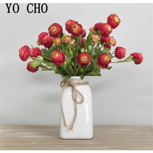 YO CHO Artificial Flowers for Wedding Bouquets 3 Head Artificial Fake Silk Peony Flower Pink Party Garden Home Decoration Flower