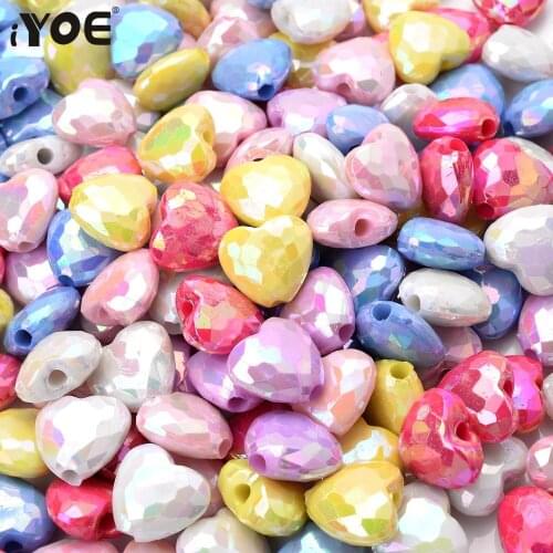 IYOE 20pcs/Lot 7x15mm Mix AB Acrylic Heart Beads Mermaid Spacer Beads For Making Jewelry DIY Bracelet Charms Necklace Earring