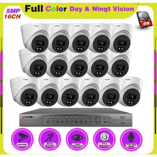 CCTV Camera Security System Kit 16ch POE 5MP NVR indoor Outdoor HD Color Night Vision Video Surveillance IP Camera System Set