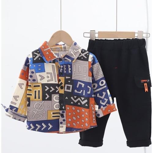 Fashion Baby Boys Floral Printed Clothes Set Spring Autumn Long Sleeve Shirt +Pants 2Pcs Childrens Clothing Kids Casual Outfits