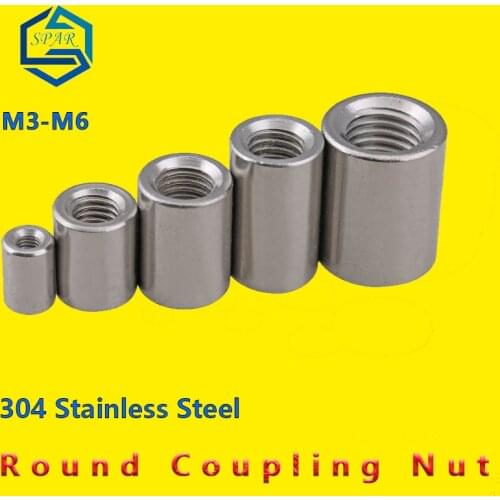 Coupling Nut [M3 M4 M5 M6 ] Extend Long Round Nuts Thickened Round Joint Nut Cylindrical Screw Joint Nut 304 Stainless Steel