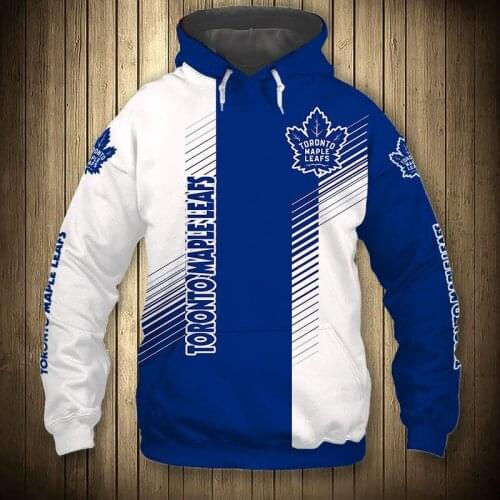 Fashion Striped Stitching Blue Leaf Print Sweatshirt Toronto Mens Casual Maple Leafs Hoodie