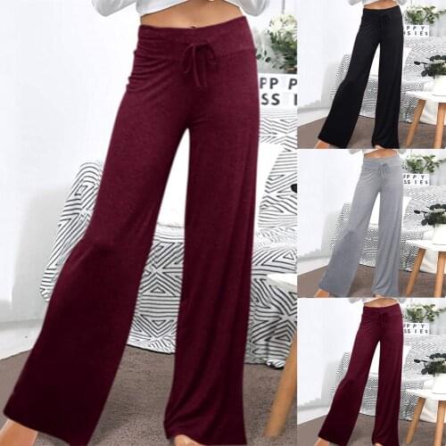 New Women Casual Loose Pant Solid Color Yoga Sport Long Pants Wide Leg Pants High Quality Simple Daily Pants Vetement Femme 2021