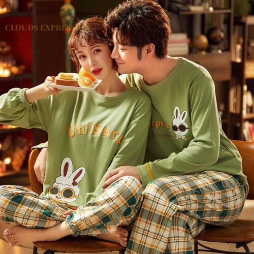 Autumn Winter Couple Pyjamas Cotton Pj Pajamas Set Women Cartoon Sleepwear Pajama Sets Pijamas Mujer Girl Pyjamas Home Clothing