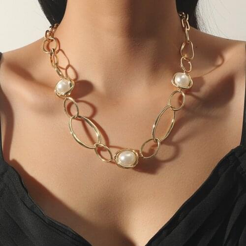 ORNAPEADIA Necklace for Women Retro Single-layer Circular Hollow Chain Splicing Pearl Pendant Short Jewelry Gothic Wholesale