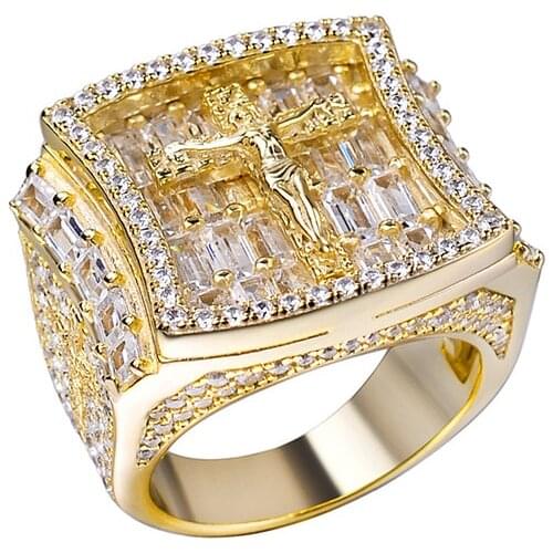 P&Y S925 Fully Iced Hip Hop Jewelry Jesus Cross Baguteet Cz Ring