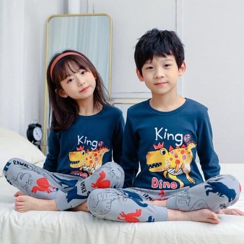 Boys Girls Pajama Sets New Winter Cotton Set Sleepwear Children Christmas Pajamas Cartoon Dinosaur Cat Pyjamas For Kids 4 6 8 9Y