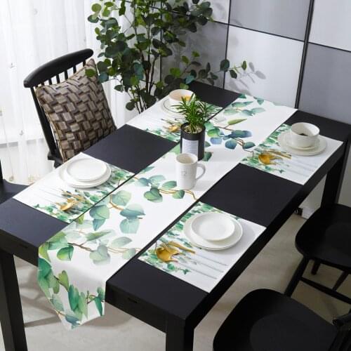 Plant Green Leaves Table Runner and Placemat Set Table Flag Table Runners Bed Banner for Home Party Wedding Decoration