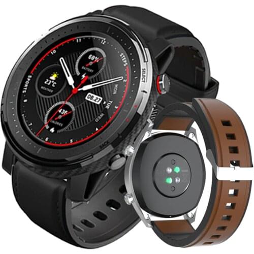 Genuine Leather + silicon Watch Strap For ticwatch pro ticwatch E2 ticwatch S2 Garmin vivoactive 4 amazfit GTR 47mm Mens Strap