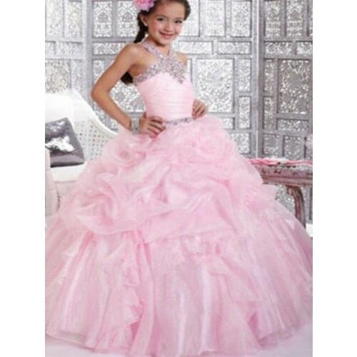 Pink Puffy Flower Girl Dresses for Wedding Layered Tulle Lace appliques Kids Pageant Party Birthday Gown for girls