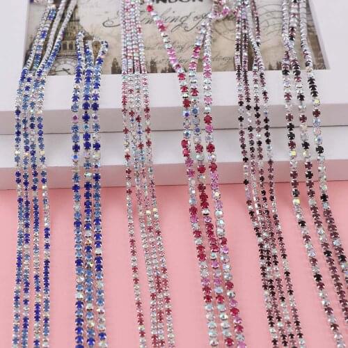 3.6/5 Meters SS6/SS12 Silver Base With Gradient Color Rhinestone Nail Stone Chain Punk Style For DIY Nail Art Decoration