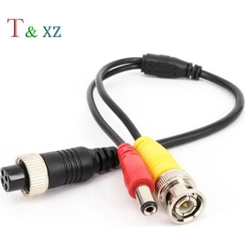 T & xz Car Rear View Camera Adapter Cable CCTV Vehicle audio cable 4-Pin Aviation Female to DC & BNC Male 30cm