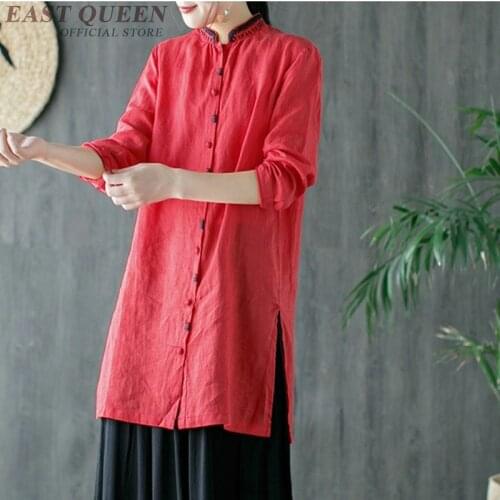 Traditional chinese blouse shirt tops for women mandarin collar oriental linen shirt blouse female cheongsam top AA4018