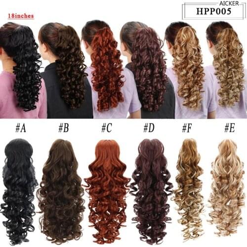 AICKER 18" Claw Clip In Ponytail Hair Extensions Brown Synthetic Long Curly Jaw Pony Tail Extension Hairpiece for Women