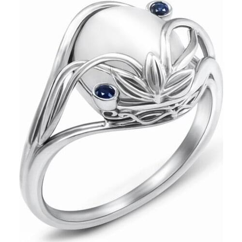 Vintage Leaf Wind Grey Artificial Opals Women Finger Rings Wedding Retro Party Mother Birthday Gift Female Ring Jewelry