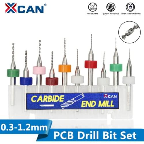 XCAN 10pcs/Set 0.3mm to 1.2mm PCB Mini Drill Bit Tungsten Steel Carbide for Print Circuit Board CNC Drill Bits Machine